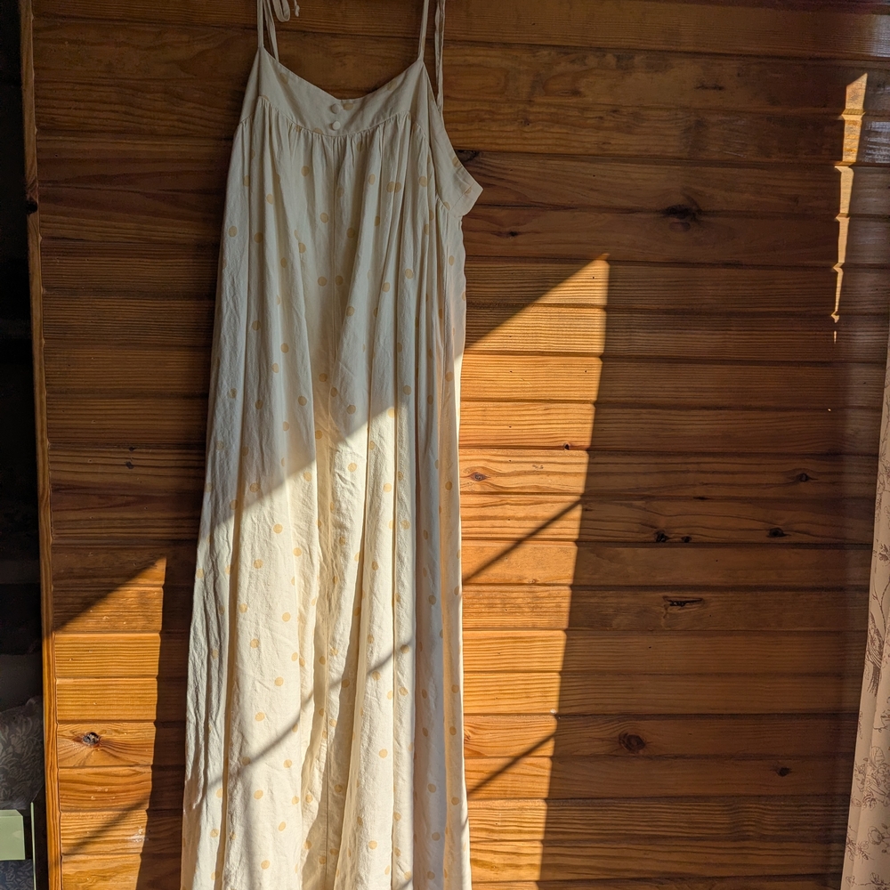 Rylee + Cru Cream Maxi Dress with Subtle Yellow Dots
